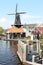 Dutch windmill De Adriaan along Spaarne, Haarlem