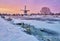 Dutch windmill in the snow of a holland winter