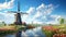 Dutch windmills green fields canals tulips Digital Art_003