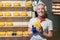 Dutch woman selling gouda cheese in Amsterdam