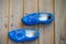 Dutch wooden footwear blue painted carved klompen