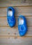 Dutch wooden footwear blue painted carved klompen