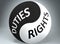 Duties and rights in balance - pictured as words Duties, rights and yin yang symbol, to show harmony between Duties and rights, 3d