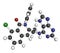 Duvelisib cancer drug molecule (phosphoinositide 3-kinase inhibitor). 3D rendering. Atoms are represented as spheres with