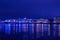 Dvortsoviy bridge and Winter Palace in blue lights at Christmas night