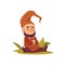 Dwarf or gnome with confused or amused face expression flat vector illustration.