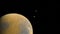 Dwarf moon Phobos orbiting the planet Mars.