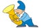 Dwarf and trumpet, funny vector illustration