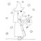 Dwarf woman with a flashlight monochrome sketch, stars design element stock vector