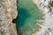 Dwejra is a lagoon of seawater on the island of Gozo. Aerial view of Sea Tunnel near Azure window. Mediterranean sea. Malta