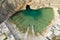 Dwejra is a lagoon of seawater on the island of Gozo. Aerial view of Sea Tunnel near Azure window. Mediterranean sea. Malta