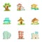 Dwelling icons set, cartoon style