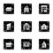 Dwelling icons set, grunge style