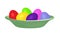 Dyed Easter eggs in a pea green bowl