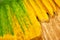 dying banana leaf in green and yellow colors