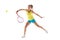 Dymanic portrait of sportive woman, professional tennis player in motion, training isolated over white studio background