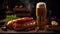Dynamic And Action-packed Chili Dogs And Beer: A Captivating Visual Feast