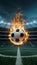 Dynamic action shot of a soccer ball ablaze in the stadium