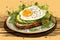 A dynamic AI illustration depicting a fried egg on top of avocado toast, Generative Ai