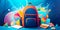 dynamic back to school background with a burst of colorful symbols representing different academic subjects. Generative