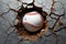 Dynamic baseball imagery Ball piercing through wall with dramatic cracks