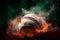 Dynamic baseball, rich colors, set against a smoky atmospheric backdrop