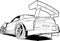 Dynamic black and white vector illustration of a sports car, speed, power, automotive themes and racing in your design.