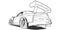 Dynamic black and white vector illustration of a sports car, speed, power, automotive themes and racing in your design.