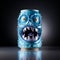 Dynamic Blue Soda Can With Exaggerated Monster Lid