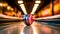 Dynamic Bowling Motion: A thrilling capture of a rolling bowling ball on a polished lane