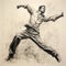 Dynamic Charcoal Sketch: Leaping Man In The Style Of Kathrin Longhurst