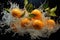 Dynamic Citrus Splash: Orange with Water and Juice on a Dark Background - Generative AI