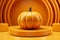 Dynamic display Abstract podium, 3D pumpkin on vibrant orange backdrop