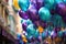 A dynamic display of balloons in the vivid Mardi Gras palette ai created