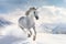 Dynamic display, horse\\\'s gallop transforms the snow-covered landscape