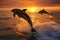 Dynamic Dolphins Jumping in Ocean Waves, Splashing Water in Joyful Playful Display