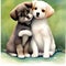 Dynamic Duo - Two Lovable Watercolor Puppies. AI Generated