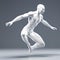 Dynamic Elegance: Abstract White Plastic Human Body Mannequin Figure over a Black Background, Striking an Action-Fly and Jump Pose