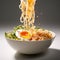 Dynamic Energy Flow: Raw Ramen With Fried Egg In A Soup Bowl