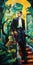 Dynamic Expressionist Painting: Man In Tuxedo In A Garden