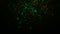 Dynamic fiery flying sparks on dark background. Flow of burning green particle. 3D rendering