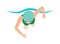 Dynamic and fit swimmer in cap breathing performing butterfly stroke pool sport vector illustration.