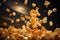 Dynamic Floating Popcorn Explosion in a Dark Theater Themed Background with Light Beams