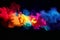 Dynamic flow of vibrant ink colors drops creating colorful smoke effect