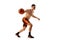 Dynamic footage of professional basketball player training with basketball ball isolated over white background. Sport