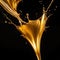 Dynamic gold liquid splash, bursting oil droplets water impact