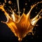 Dynamic gold liquid splash, bursting oil droplets water impact