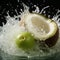 Dynamic Green Coconut Water Splash On White Background