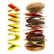 Dynamic hamburger with white background and yummy text