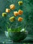 Dynamic High Speed Photography of Croutons Splashing in Green Soup Against Textured Background